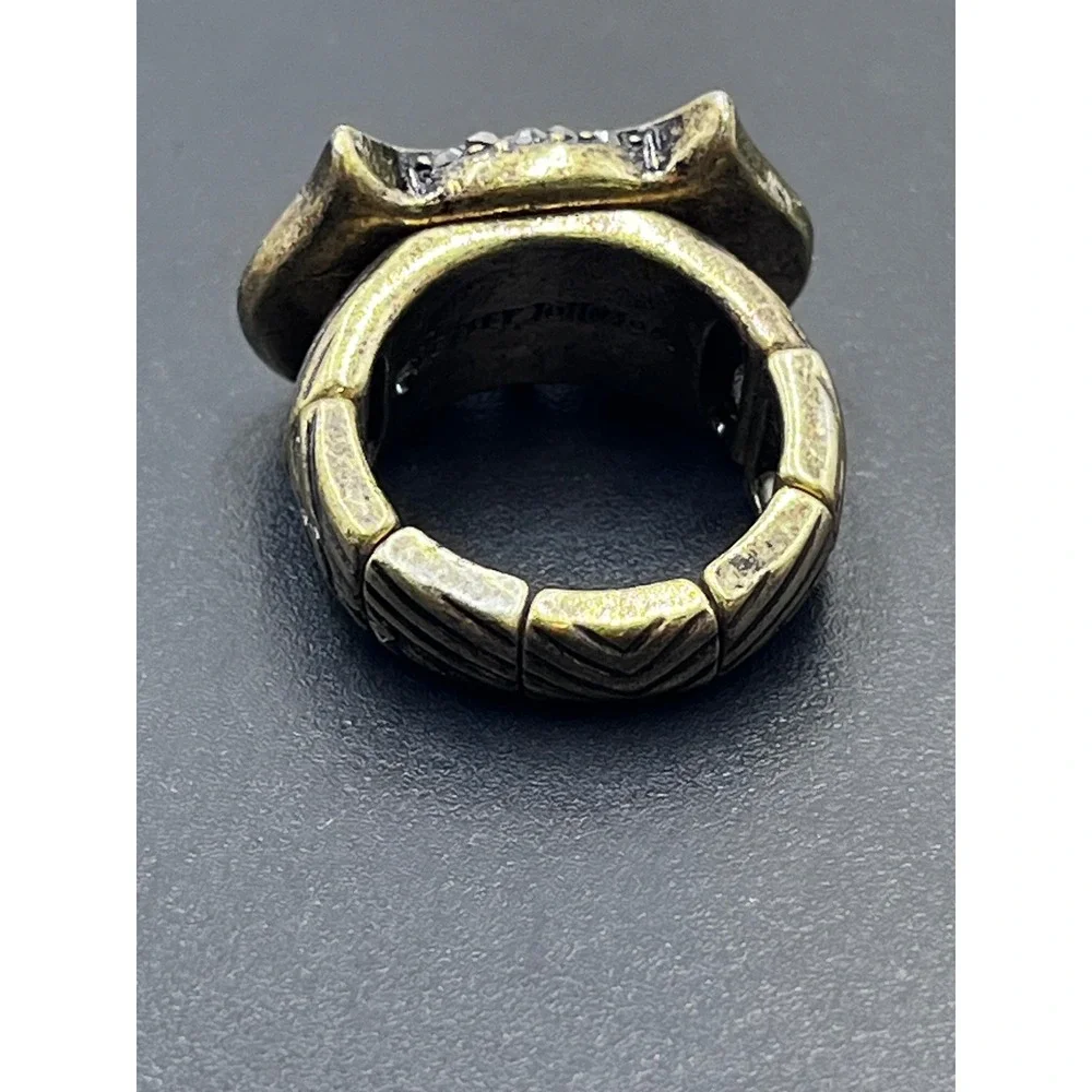Betsey Johnson Vintage Owl Bronze Pink Rhinestone Vampire Slayer Stretch Ring